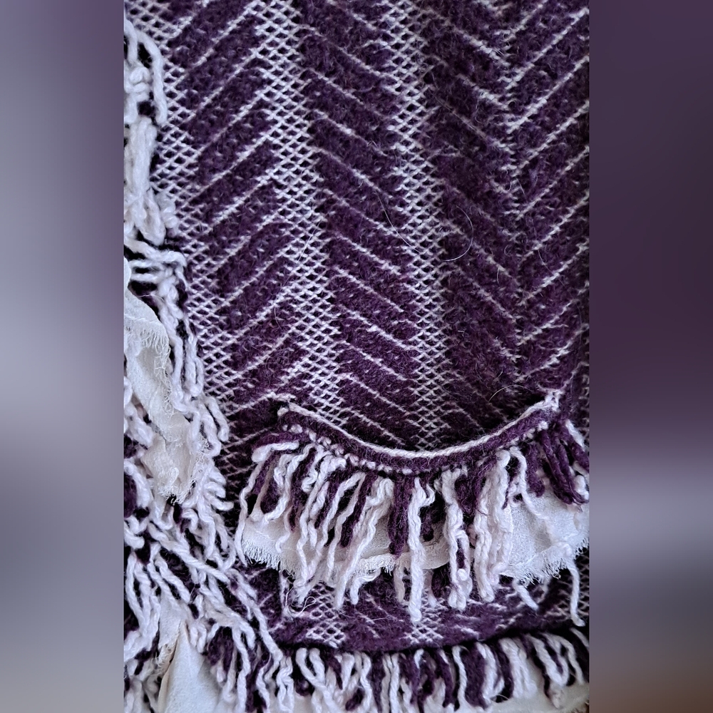 Anthropologie HWR Monogram Purple Herringbone Fringed Cardigan - Picture 4 of 8